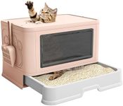 DWVO Enclosed Cat Litter Box with Lid, Two-Way Entry/Exit, Slide-Out Tray with High Edges, Litter Scoop, Self-Groomer, and Deodorizer Filter, Pink - 19" L x 15" W x 15" H