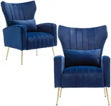 DM Furniture Modern Accent Chair Set of 2, Velvet Wingback Side Arm Chair Single Sofa Couch with Gold Legs for Living Room/Bedroom/Balcony, Navy Blue