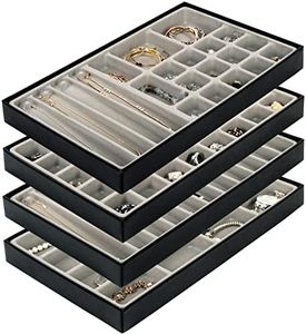 JackCubeDesign Stackable Leather Jewellery Tray Earring Necklace Bracelet Ring Organiser Display Storage Box(Set of 4, Black, 40.6 x 24.4 x 4 cm)- :MK212-3ABCD