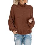 FNKDOR Womens Turtleneck Sweatshirt Oversized Jumper Ladies Batwing Long Sleeve Knitted Sweater Loose Chunky Knit Sweater Turtle Neck Tops for Women Women's Thick Thread High Neck Pullover(A1-D,S)