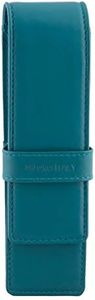 DiLoro Leather Pen Case Pouch Holder for Two Fountain Ballpoint Rollerball Pens or Pencils (Turquoise Green)