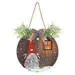 Cute Gnomes Wreath Door Hanger for Front Door with Plaid Bow, Winter Snow Round Door Sign 12in Wreath Porch Outdoor Decorations,Housewarming Gifts