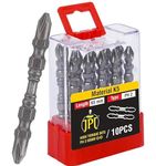 JPT Two Sided Magnetic Screwdriver Bit Set | S2 High Torque Alloy Steel | PH2 Power Drill Double End | 10 Bits Set