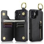 Vofolen for iPhone 16 Case Larger Space Card Holder Case Wallet Folio PU Leather Slim Flip Case with Ring Magnetic Closure Zipper Shockproof Protective Case Cover for iPhone 16 Phone Cases,Black