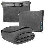 PAVILIA Travel Blanket and Pillow, Dual Zippers, Clip On Strap |Warm Soft Fleece 2-IN-1 Combo Blanket Airplane, Camping, Car |Large Compact Blanket Set, Luggage Backpack Strap, 60 x 43 (Charcoal Gray)