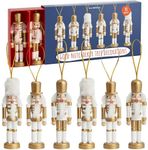 THE TWIDDLERS - 6 Gold Wooden Christmas Nutcracker Soldier Ornaments, 10cm / 4" - Tree Hanging Decorations in Festive Traditional Xmas Designs with Moving Parts