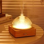 Lecdura Essential Oil Diffuser, 200ml Glass Ultrasonic Aromatherapy Diffusers with Glass Reservoir Wood Base Auto-off Cool Mist Timer, Warm White Light Dome Air Diffuser for Gift Home