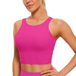 CRZ YOGA Womens Butterluxe High Neck Longline Sports Bra - U Back Padded Crop Workout Tank Top with Built in Bra Hibiscus Purple Medium