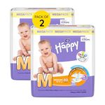 Bella Baby Happy diapers for baby | Breathable, Leakage Protection | Rash Free, Quick absorption layer for dry feeling | Wetness Indicator | Size Medium upto (6-12 kg) | Pack of 2-80 Pcs Each