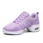 SECHRITE Womens Jazz Dance Sneakers Lace Up Split Sole Zumba Shoes, Purple, 7 Women/6.5 Men