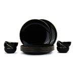 Shay Ceramic Dinner Set, 12 Pcs, Black Gold | Shay Goldline Series | Crockery Set for Dining Table | Dining Sets Crockery Items | Glossy Finish | Premium Ceramic (Black Gold, 12 Pieces)