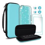 TIKOdirect Carrying Case for Switch lite, Shockproof Portable Travel Bag with Large Storage, Glitter Galaxy case, Screen Protectors, Cute Cat Claw Thumb Grips Caps, Turquoise