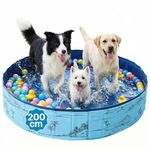 JEASONG Dog Paddling Pool- Portable Dog Pool, PVC Non-Slip Foldable Dog Paddling Pool for Small, Medium and Large Dogs Pets Quick to Set Up and Drainage Hole Garden Beach Backyard 200x30CM