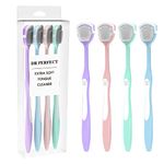 DR PERFECT Soft Tongue Brush Scraper Cleaner Helps Fight Bad Breath Clean Your Tongue Without Hurt Pack Of 4 ((GREEN PURPLE BLUE PINK))