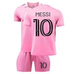 Kids Soccer Jersey #10 Boys Jersey Kit Football Suit Soccer Jersey Shorts Set for Sports Fan(Pink-26)