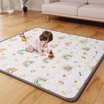 Boho Rainbow Baby Play Mat 50x50 Playpen Mat Thicken Baby Floor Mat Non-Slip Cushioned Crawling Mat Letter Playmats for Babies Toddlers Infants Tummy Time Activity (50X50,White)