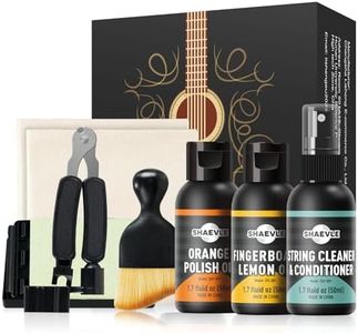 SHAEVLE Acoustic Guitar Cleaning Kit: Orange Polish Oil,Fingerboard Lemon Oil,String Cleaner,Guitar String Winder,String Brush,Cleaning Cloth&String Cleaner Cloth for guitar cleaning and maintenance