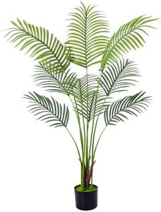 Aphighjoy 4FT Artificial Areca Palm Plant with Natural Trunks & Real Touch Leaves,Fake Palm Tree with Stable Pot, Faux Plant for Indoor Outdoor Modern Decor Housewarming Gift (4 Ft - 1 Pack)