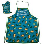 Introverted But Willing to Discuss Tacos Funny Cinco De Mayo Graphic Kitchen Accessories Crazy Dog Novelty Oven Mitt Aprons for Cinco De Mayo for Foodies Blue Oven Mitt + Apron