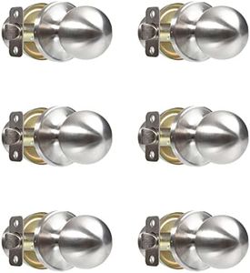 Crutello Passage Door Knob for Hall and Closet - Ball Style, Satin Nickel Interior Keyless Non Locking Indoor Doorknob, Round Door Handle Farmhouse Door Knobs, Satin Nickel, 6 Pack Passage Door Knobs