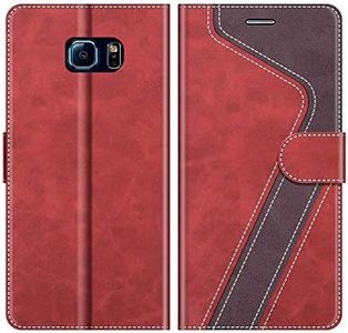 MOBESV Coque pour Samsung Galaxy S6 Edge, Housse en Cuir Magnétique Fonction Stand Étui pour Samsung Galaxy S6 Edge, Élégant Rouge