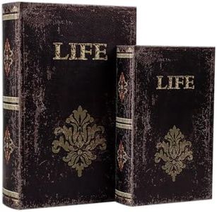 SICOHOME Decorative Book Box Set of 2 Wood Faux Book Box with Faux Leather Detailing Trinket Keepsake Vintage Wooden Treasure Chest for Women Kids Gifts Home Decor