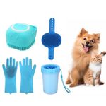 PawBabas 4-in-1 Pet Grooming & Cleaning Set | Silicone Washing Gloves, Grooming Glove Brush, Paw Cleaner Cup & Soft Bath Scrubber | for Dogs & Cats | Easy Bathing, Fur Removal & Daily Paw Hygiene