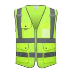 KANMORE Safety Vest - High Vis Yellow, EN ISO 20471, 7 High Visibility Snap-Button Pockets, Hi Viz Reflective & Washable for Work and Personal Safety (Medium)