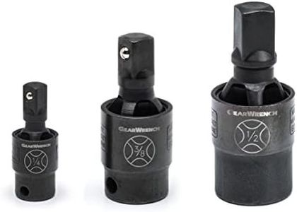GEARWRENCH 1/4-Inch, 3/8-Inch and 1/2-Inch Drive Impact Pinless Universal Joint 3-Pieces Set, Black, 84960
