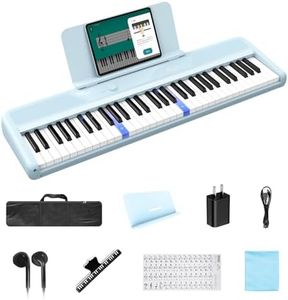 Rhymo 61 Key Smart Keyboard for Beginners, Portable Light up Music Keyboard with Bluetooth, Music Stand, Earphones, Electric Piano Keyboard Built-In Dual Speakers and One-Year Free Apps for Practice