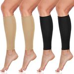 SATINIOR 4 Pairs Calf Compression Sleeve Leg Compression Sock Calf and Shin Support Relieve Calf Pain for Men Women Running, Black, Nude, Small