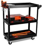 HORUSDY Black 3-Tier Tool Storage Trolley, Workshop Steel Tool Cart Mechanic Swivel Lockable Wheel with Screwdriver Holder, 150KG Capacity