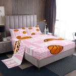 Feelyou Basketball Sheet Set Full Basketball Lover Bed Set for Kids Teens Adults Pink Bed Sheets Sport Sheets Room Decor 4Pcs,1 Fitted Sheet+2 Pillow Sham+1 Flat Sheet