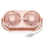 Hoteon USB Desk Fan, Portable Table Cooling Fan with 3 Speeds, 4.6in Desktop Double Fan with Dual Modes, Powered by USB, Strong Wind, Quiet Operation, for Home Office Outdoor Travel (Pink) 20 mm