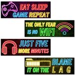 4PSC Video Game Room Sign, Gamer Room Wooden Plaque, Neon Effect Gaming Wood Sign for Boys Bedroom Door Video Game Wooden Plaque for Gaming Zone Boy Man Room Decor