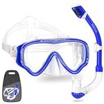 WACOOL Snorkeling Snorkel Diving Scuba Package Set Gear for Kids Youth Junior Anti-Fog Coated Glass with Silicon Mouth Piece Purge Valve and Anti-Splash (DarkBlue)