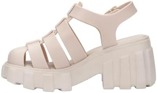 Melissa Megan Platform Jelly Heels for Women - The Iconic Original 90’s Jelly Shoe, Fisherman's Sandal with Chunky, Platform Lug-Sole Heel and Adjustable Strap and Side Buckle, Beige, 8