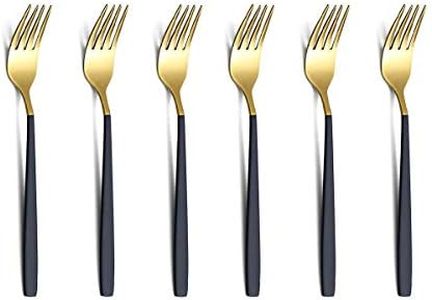 Dessert Forks 6 Pieces Black And Gold Fruit Fork, Homquen 6.3" Modern Design Stainless Steel Tea Fork Set, Small Cake Fork, Fruit Forks Silver For Parties Events Wedding Dishwasher Safe