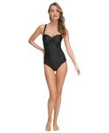 DKNY Women's Sweetheart Twist Front One Piece Swimsuit, Black, Large