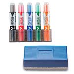 Pilot V Board Master Whiteboard Kit Markers Pens Magnetic Eraser Pen Holder,Black Blue Red Green Orange