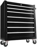 PULLAFUN Rolling Tool Chest with 7-Drawer Tool Box,Multifunctional Tool Cart on Wheels,Tool Storage Organizer Cabinets with Key Locking for Garage, Warehouse, Repair Shop (Black 2#)