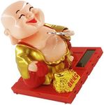 Kisangel Maitreya Laughing Buddha Statue Figurine Solar Head Toys Funny Car Shaking Head Toy Car Dashboard Ornament Home Office Decorations