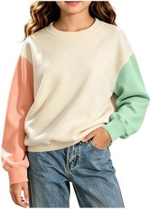 OTSANT School Uniform for Girls Crewneck Colorblock Long Sleeve Sweatshirt