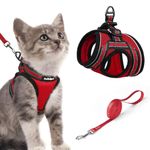 rabbitgoo Cat Harness and Lead Set, Escape Proof Cat Vest with Leash, Soft Comfortable Step-in Kitten Harness, Adjustable and Reflective for Safe Easy Walking, Red, Small