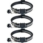 Tafeiya 3x Reflective Design Adjustable Cat Collars 20-32cm More Safety Quick Release Safety Buckle with Bell (Black)