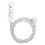 Cordinate 3 Outlet Power Strip, Indoor 15 ft Extension Cord, 3 Prong Grounded Flat Plug, Braided Cord, UL Listed, Gray/White, 50011