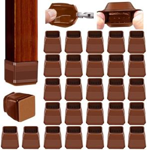 32Pcs Brown Square Chair Leg Floor Protectors, Felt Furniture Pads for Hardwood Floors, Chair Leg Protectors for Hardwood Floors, Floor Protectors for Chairs, Reduce Noise - Small Size