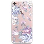 for iPhone 7 Plus / 8 Plus Case Clear Silicone, CrazyLemon Soft Transparent Cute Floral Design Ultra Thin Protective iPhone 7 Plus / 8 Plus Case Cover for Girls Women (5.5") - White Purple Flowers