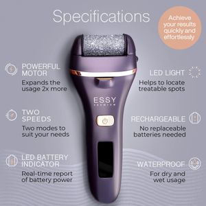 Essy Electric Foot File – Hard Skin Remover with 5 Rollers, Purple