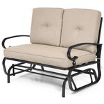 Tangkula 2-Person Swing Glider Chair, Outdoor Loveseat Rocking Chair w/Cushions & Steel Frame, 2-Seat Glider Bench for Patio, Porch, Balcony, Poolside, Garden, Backyard, Beige/Blue